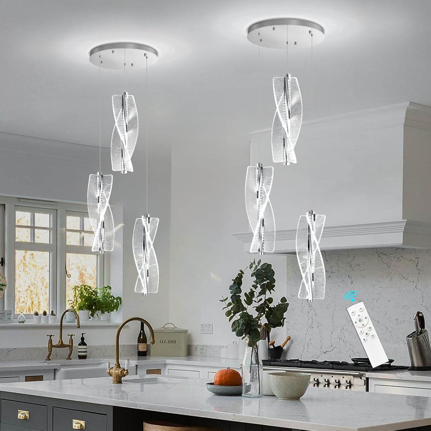 3 Lights Modern LED Dimmable Chandelier for Kitchen Island Pendant Lighting Glam Chandelier Dining Room Living Room Bedroom Silver