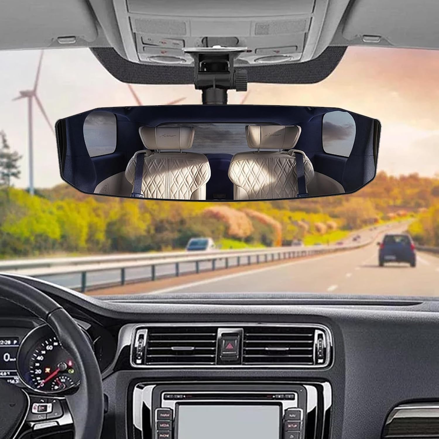 1 Pcs Car Rear View Mirror, 12 Inches Anti-Glare Car Panoramic Rear View ,Clip-On Hd Wide Angle Extended Curved Mirror Reduce Blind Spot Effectively, Universal Vehicle Accessories