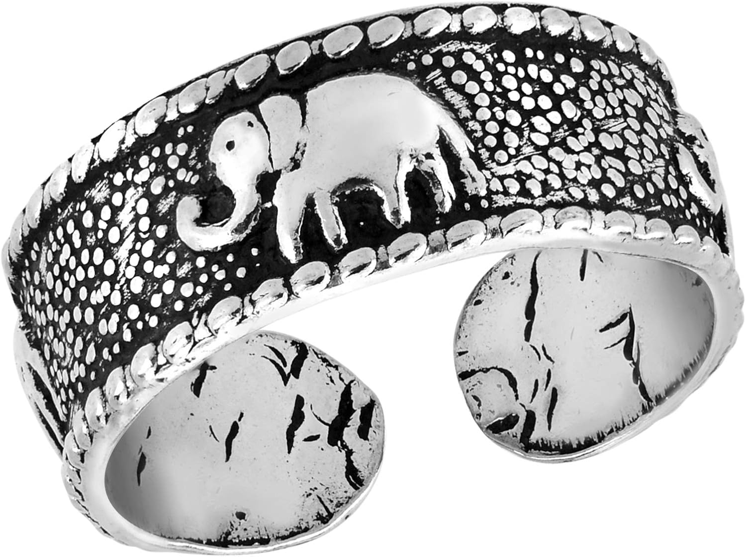 AeraVida Three Joyful Elephant .925 Sterling Silver Toe Ring or Pinky Ring