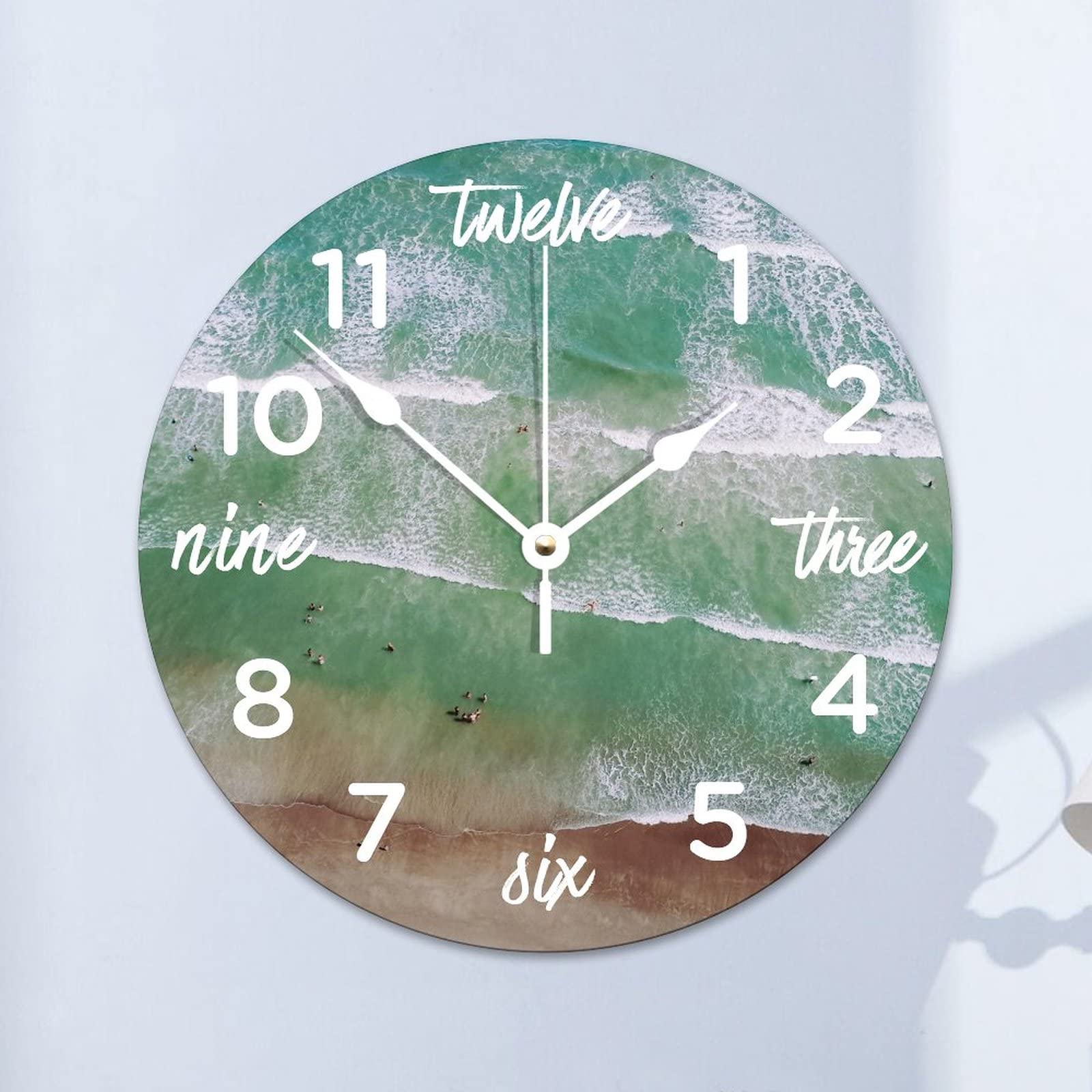 Horloge murale bois vagues océan de 38 cm au fini artisanal