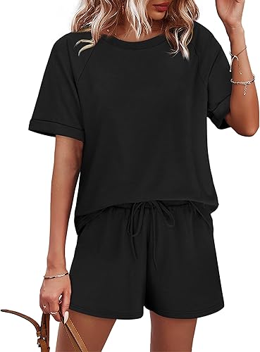 Miniatura 2 de WIHOLL Women's 2 Piece Lounge Sets Short Sleeve T-Shirt and Drawstring Shorts Casual Pajamas Vacation Outfits with Pockets