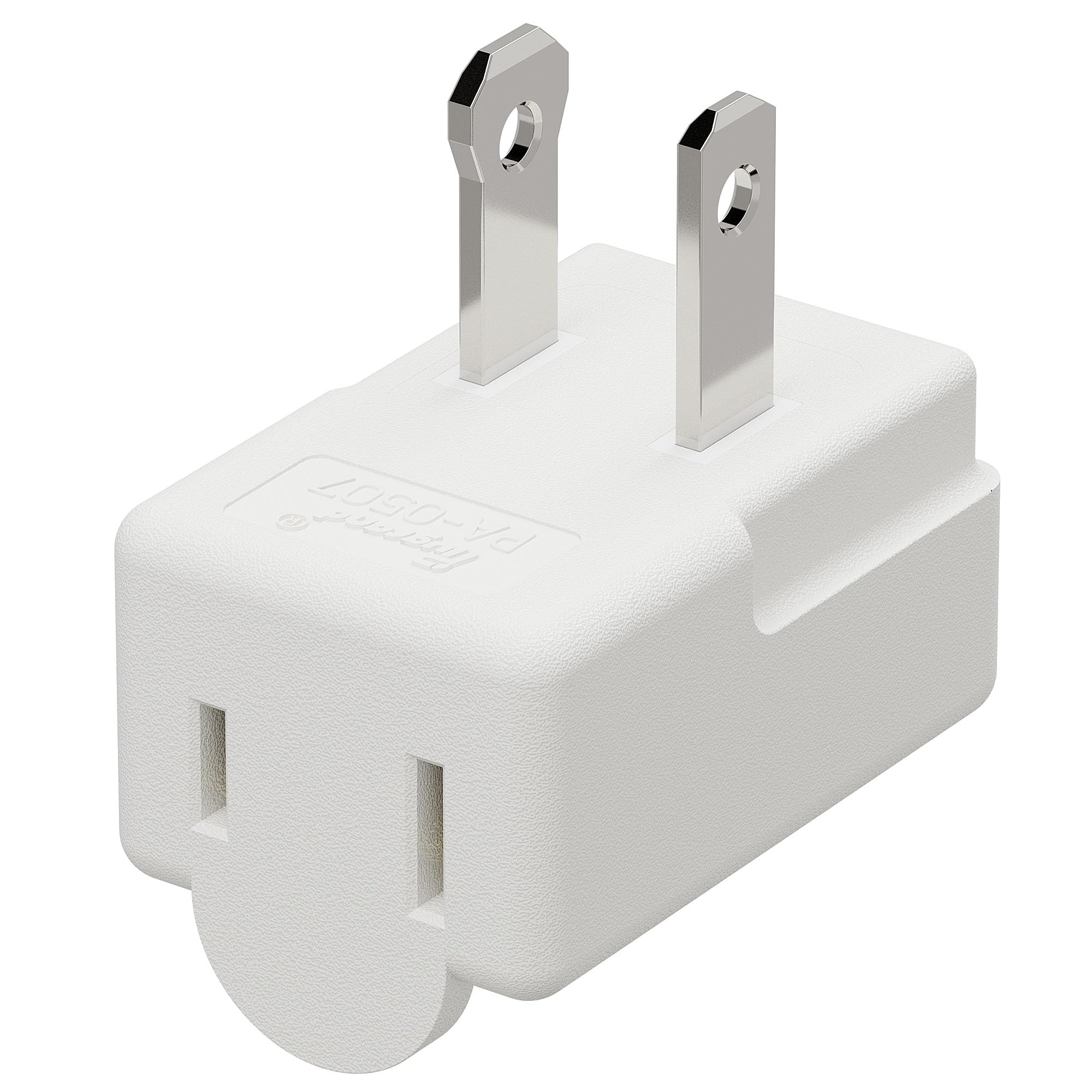 90 Degreen 2 Prong Adapter, Plugrand Up Angled Nema 1-15P to 1-15R UP Angled Adapter, US 2 Pin Adapter PA-0507 White Color