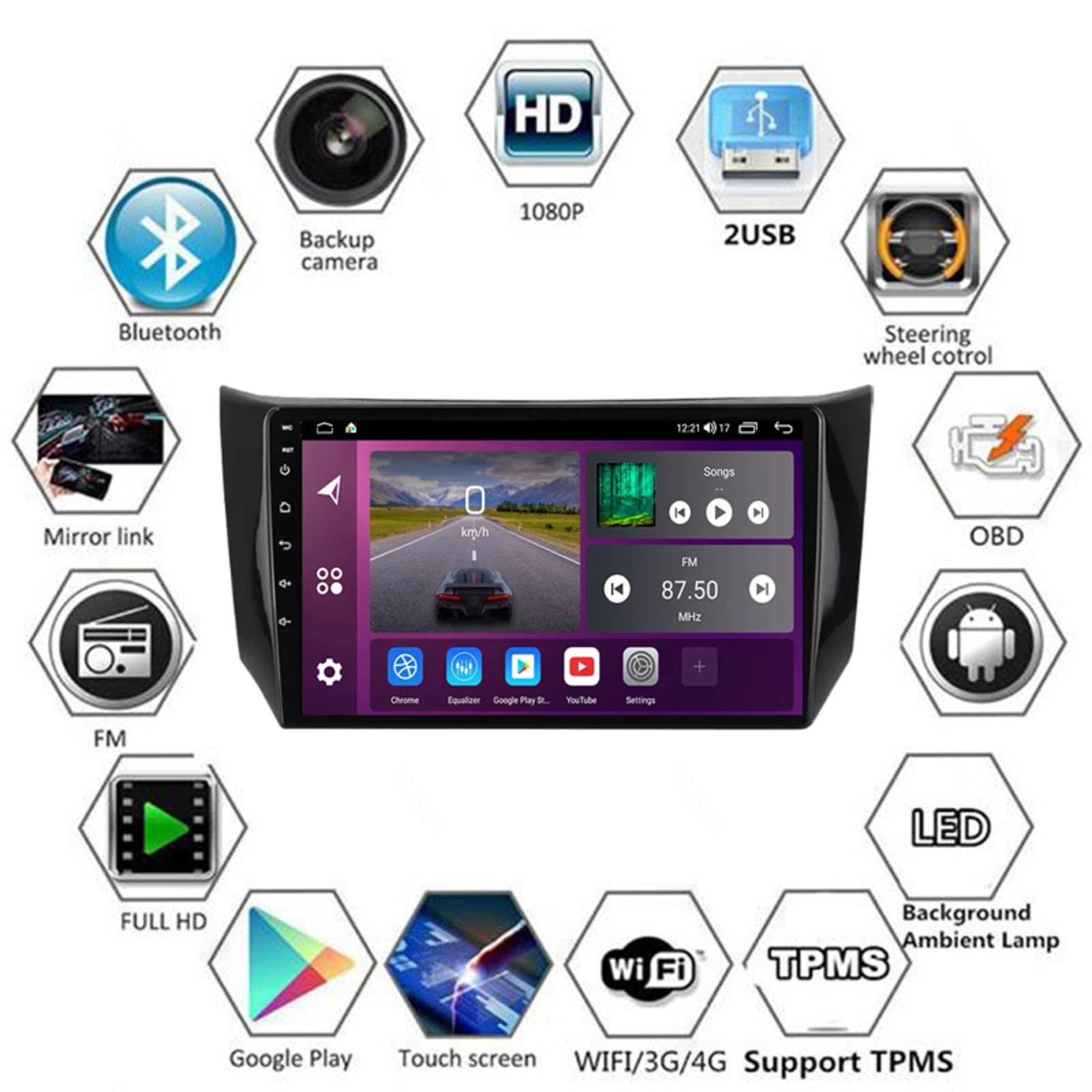 Android 16 Odtwarzacz Samochodowy Radio 9-calowy Ekran Dotykowy Multimedia Dla Nissan Sylphy B17 Sentra 2012-2018, Nawigacja Gps Obsługa Bluetooth 4g Wi-fi, Kamera Cofania Mirror Link,M106