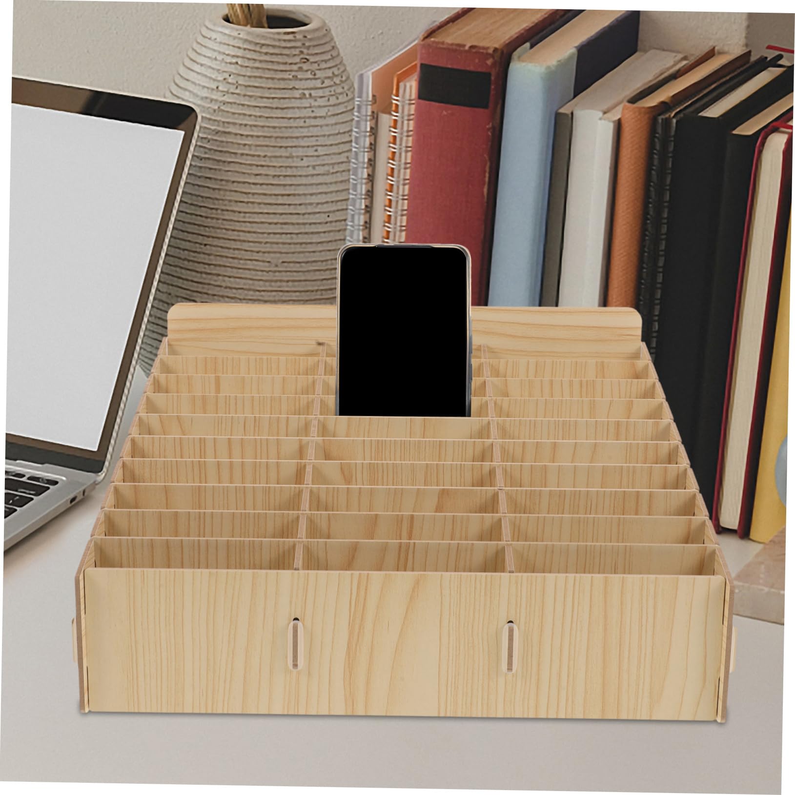 BESPORTBLE Scatola Portaoggetti in Legno Compatta 30 Scomparti per Cellulari per Ordinare Telefoni e Documenti per Ufficio e Aula