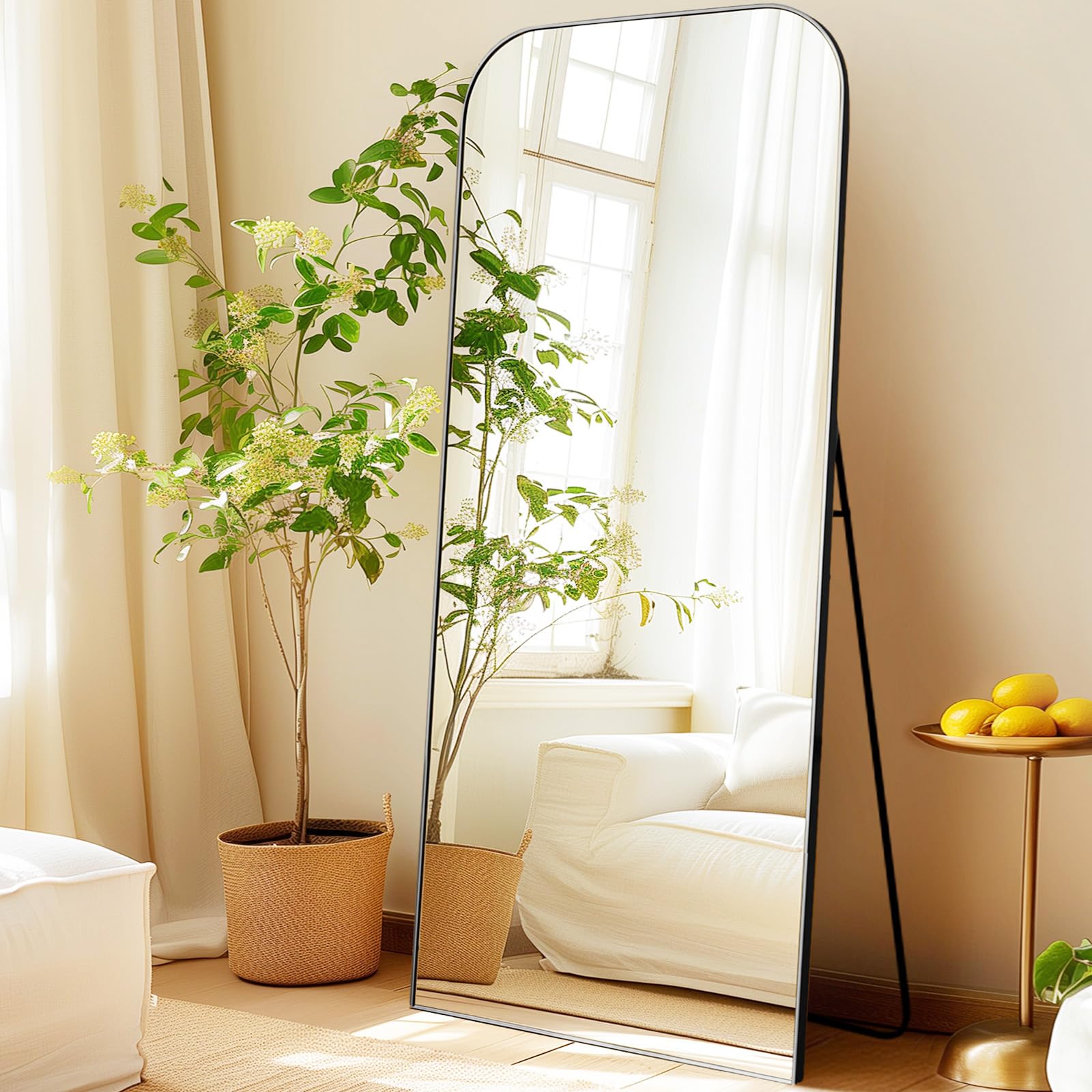 LunaMirror Oversized Full Length Mirrors Large Free Standing Floor Mirror Full Body Wall Mounted for Bedroom Living Room and Hallway, Black Aluminium Frame, 192x85 CM