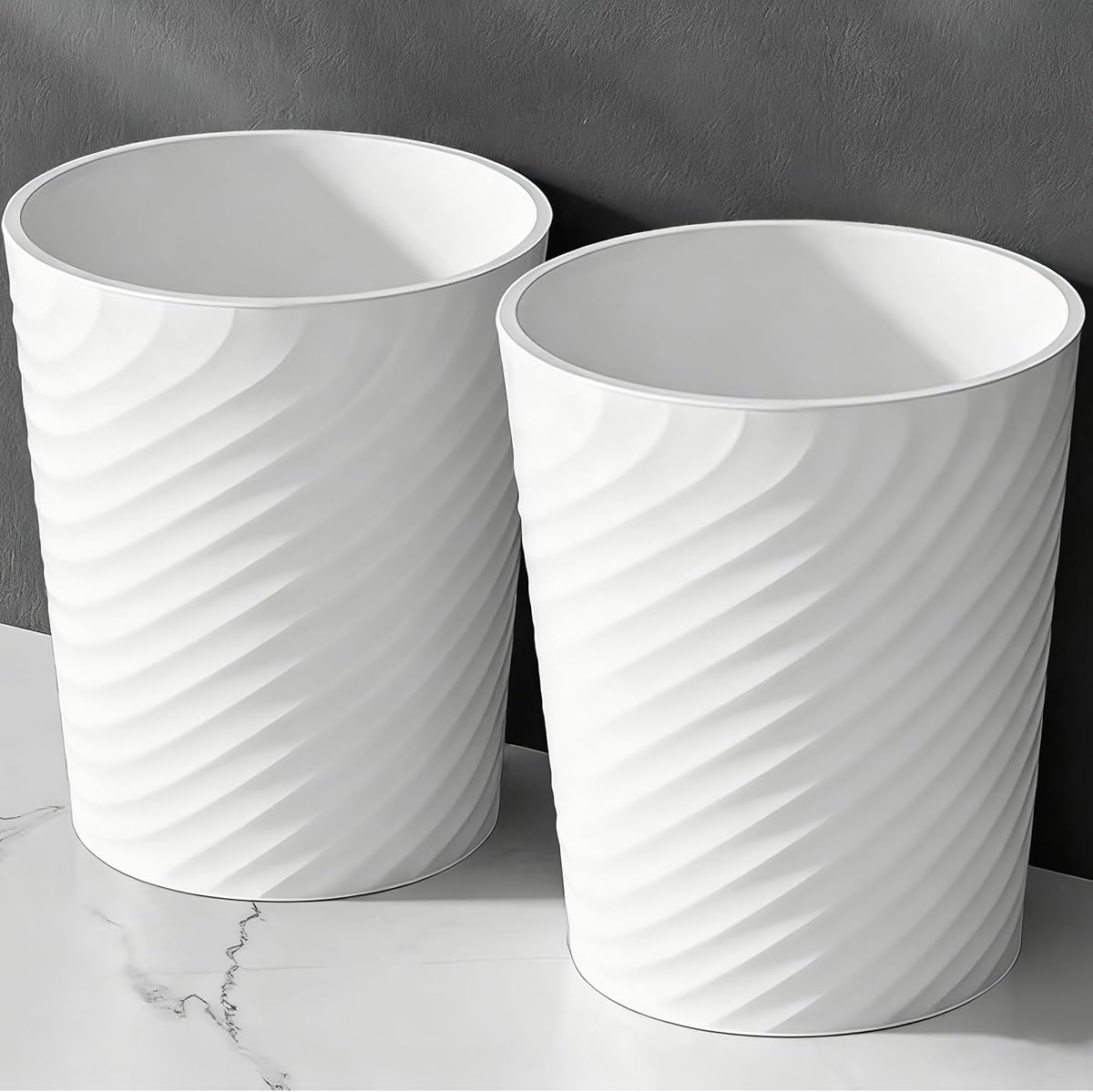 Bathroom Trash Can 1.8 Gallon Small Waste Basket Garbage Can for Dorm Kitchen Toilet Office Bedroom, 2 Pack White