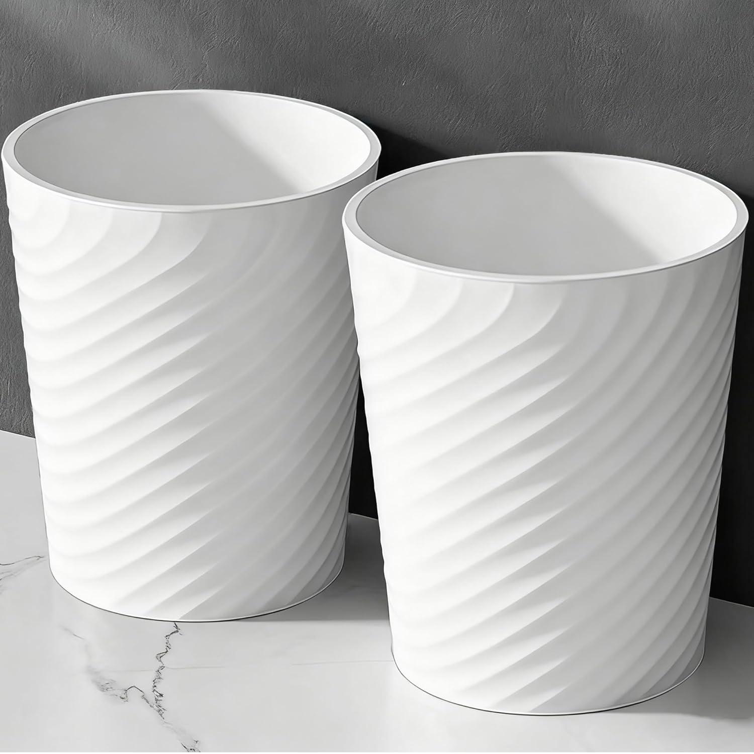 HOLTPHILI 1.8 Gallon Small Bathroom Trash Can, 2 Pack White Waste Basket for Dorm, Office, Bedroom - Stylish Round Garbage Bin