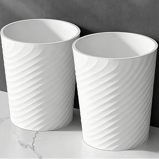 Bathroom Trash Can 1.8 Gallon Small Waste Basket Garbage Can for Dorm Kitchen Toilet Office Bedroom, 2 Pack White