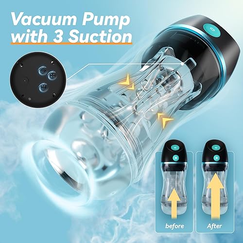 Miniatura 39 de Masturbadores machos de succión automática: 7 vibraciones y succión mejoradas, manos libres, bolsillo para coño macho, con textura realista 3D