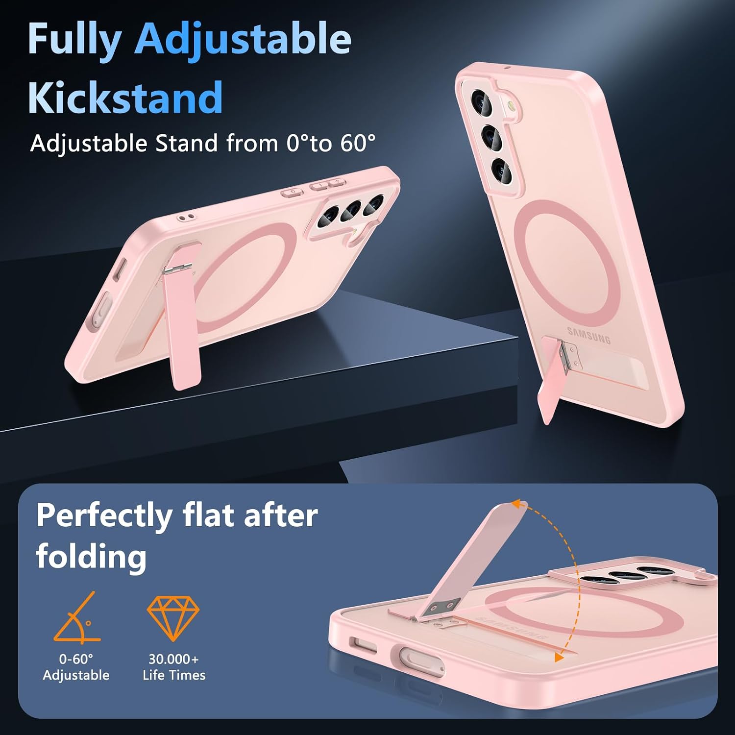 OWKEY for Samsung Galaxy S22 Case 6.1" Built-in Invisible Kickstand Compatible with MagSafe, Magnetic Shockproof Translucent Matte Slim Bumper Cover for Samsung Galaxy S22 Phone Case, Pink thumbnail