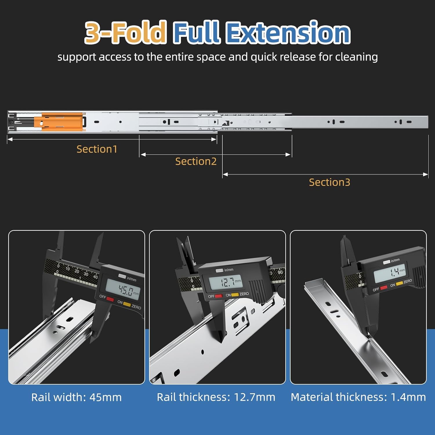 Furniware 5 Pairs 16 Inch Soft Close Drawer Slides Side Mount, 3 Fold Full Extension Ball Bearing Heavy Duty Cabinet Drawer Glides, Quiet Smooth Close Kitchen Cabinet Rails 100 LB Capacity