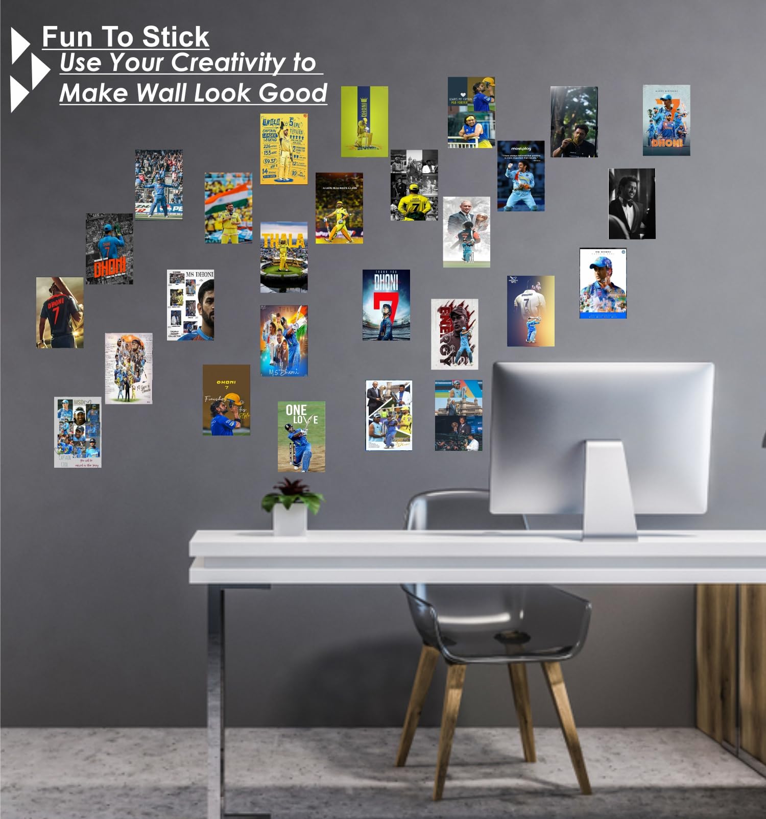 Sticker Yard - 27 Pcs Wall Collage MSD Dhoni Thala Posters, Trendy MSD Posters