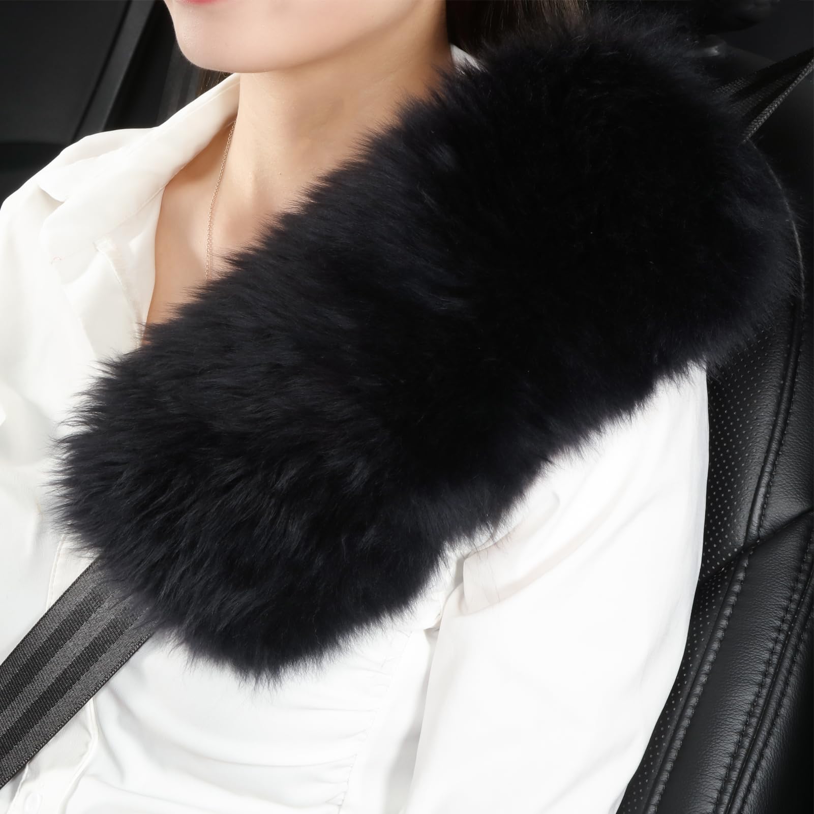 2 Pack Sheepskin Car Seat Belt Cover Pads | Long Wool Seatbelt Cushions
