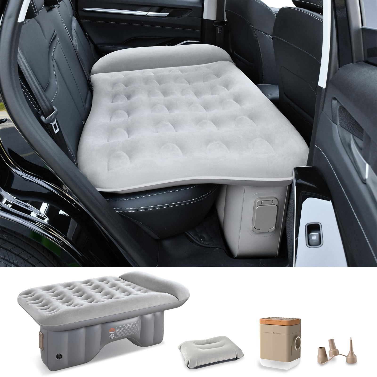 Materassi ad aria per auto Sedile posteriore, Portatile Letto Gonfiabile senza fili con pompa d'aria integrata, Universale Materassino per Sedile dell’auto adatto alla maggior parte dei SUV dell'auto