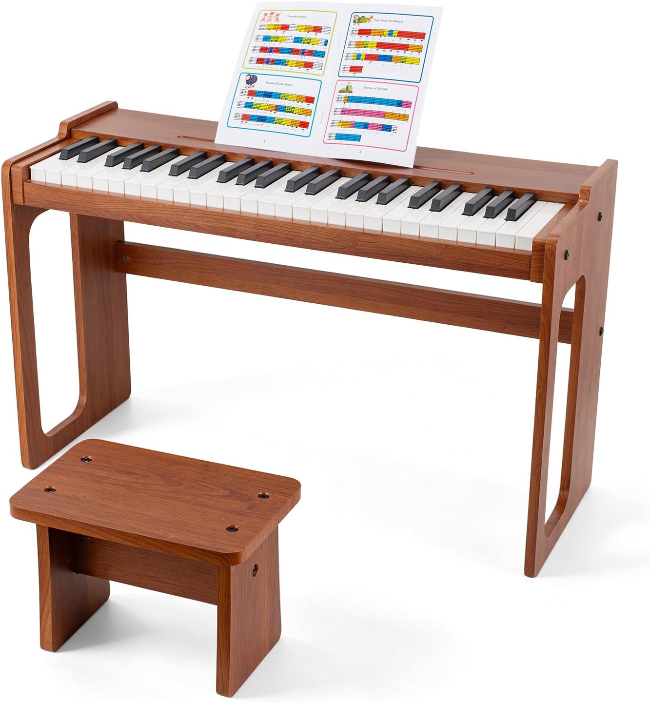 49-Key Digital Piano, Plug-In Portable Keyboard Complete Set, Standard Tones, Smooth Key Return, with Walnut Wooden Stand and Bench for Beginner Music Practice thumbnail