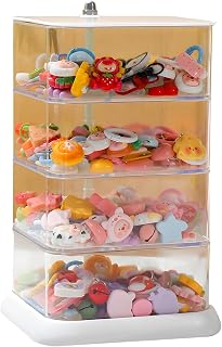 4-Layer Transparent Rotating Acrylic Jewelry Organizer, Headband Storage, Hair Tie Holder, Hair Accessories Container, Large Capacity, Desk Countertop Display