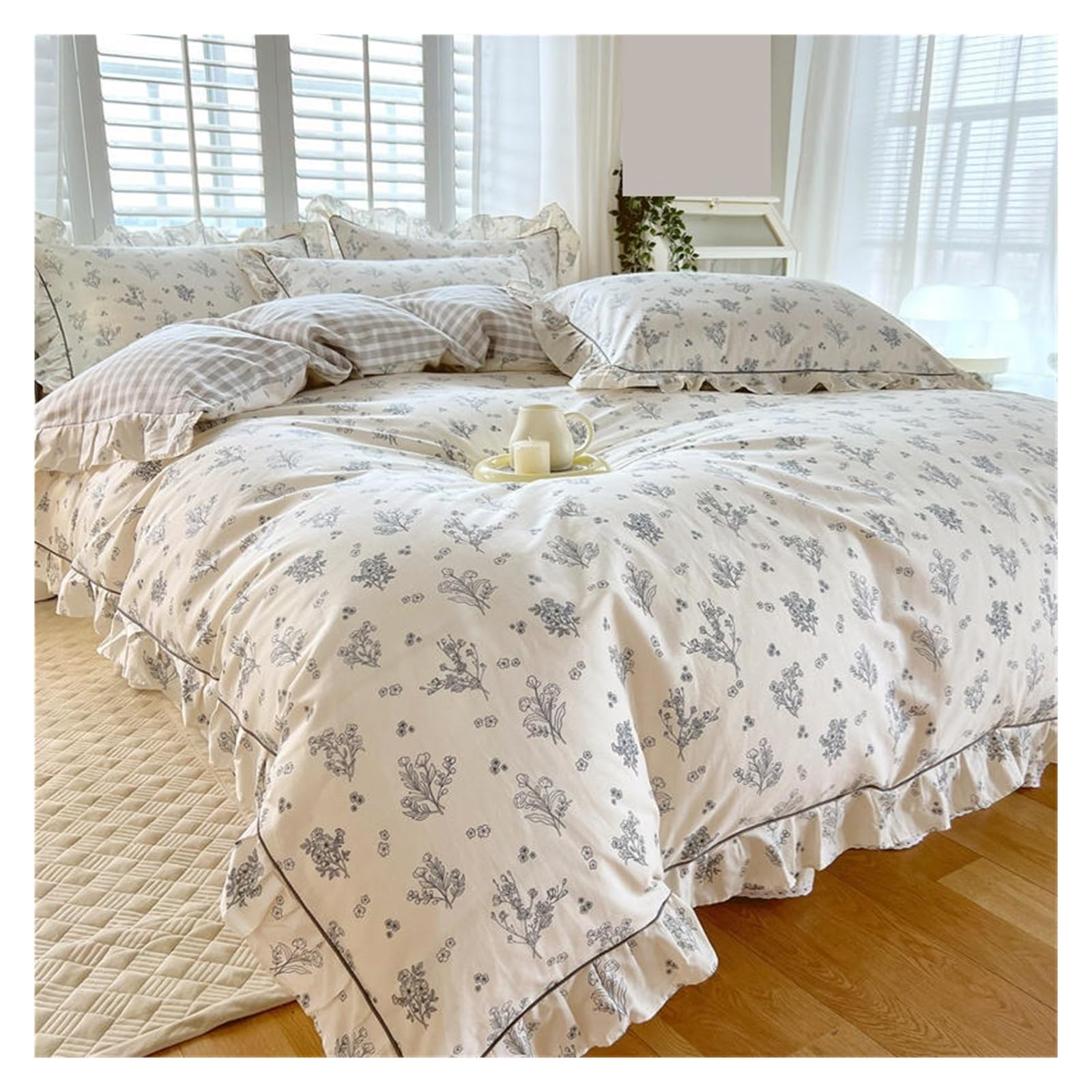 KHASCBNF Duvet Cover Sets Cotton Duvet Cover Quilt with Ruffles Queen/King Size Bed 240x220