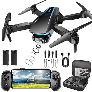 Drone with Camera - Drones for Adults, with 2 Batteries, Carrying Case, Propellers, 1080P HD Foldable Drone with Stable Hover, Trajectory Flight, Gravity Control, One Key Take Off/Land, 3D Flip - Amazon product rated Grade A