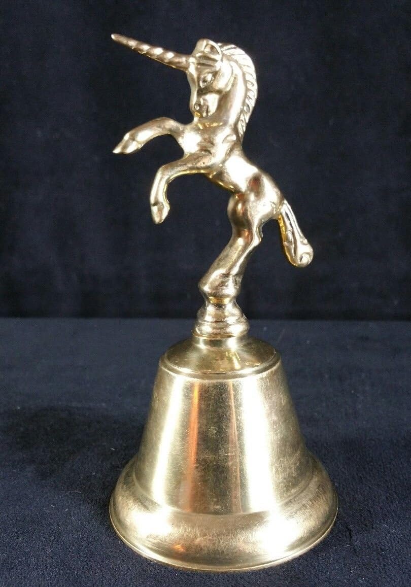 PIRU Solid-Brass-Bell-With-Unicorn-Handle-3-25-034-Wide-At-Bottom-Edge-x5-5-034-Tall-V-FINE Solid-Brass-Bell-With-Unicorn-Handle-3-25-034-Wide-At-Bottom-Edge-x5-5-034-Tall-V-FINE Solid-Brass-Bell-W