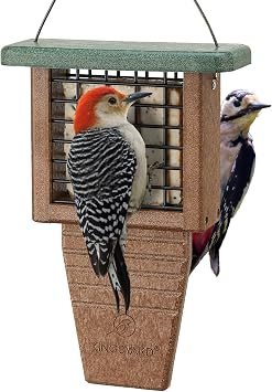 Kingsyard Suet Bird Feeder with Tail-Prop | Recycled Poly Lumber Suet feeder, Sturdy & Durable, Outside Hanging, Great for Woodpecker & Clinging Birds, Green