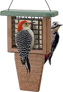 Kingsyard Recycled Plastic Suet Bird Feeder, Tail Prop Suet Feeder for Outside, Sturdy & Durable, Great for Woodpecker & Clinging Birds, Green