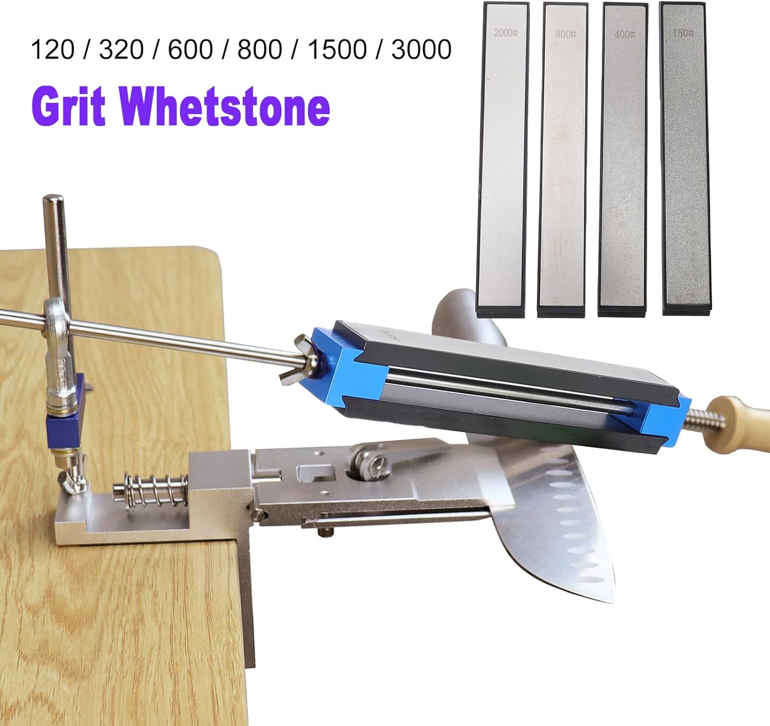 Fafeicy Professional Knife Sharpening System, Precision Aluminum Alloy Sharpener Kit with 150 400 800 2000 Grit Stones, for Kitchen Huntings Folding Knives (With 4 Whetstones)