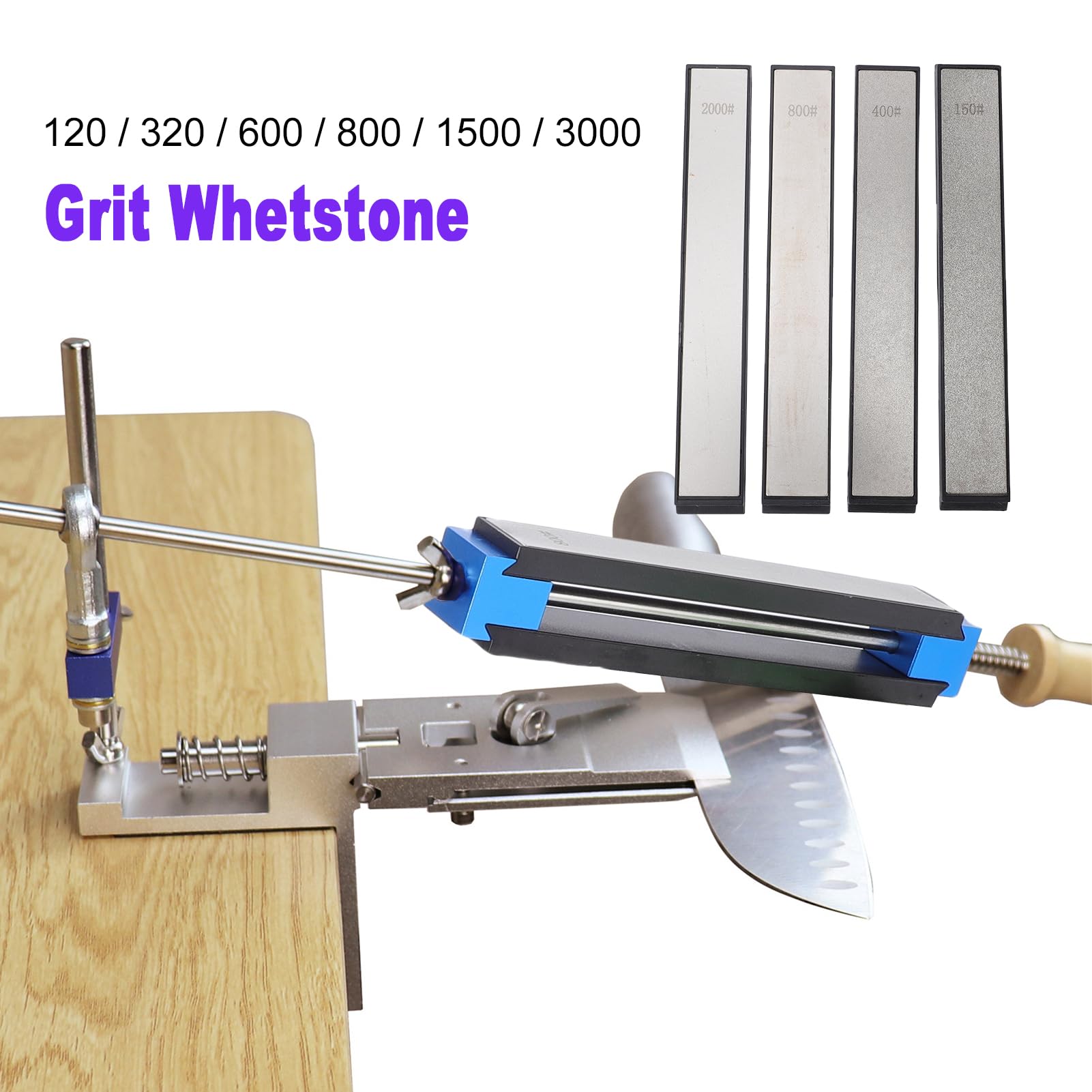 Fafeicy di Affilatura Guidata, Utensile in Lega di Alluminio con Pietre di Grana 150/400/800/2000 per Lame da Cucina e da Esterno (Con 4 pietre diamantate)