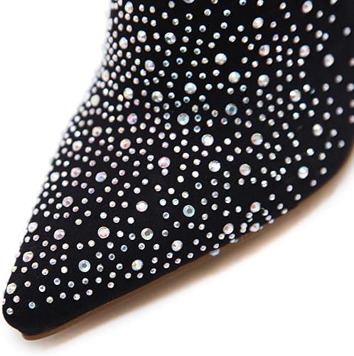 Miniatura 7 de Calcetines de malla elástica fina para mujer con brillantes glamour, botas de tacón alto con diamantes de imitación