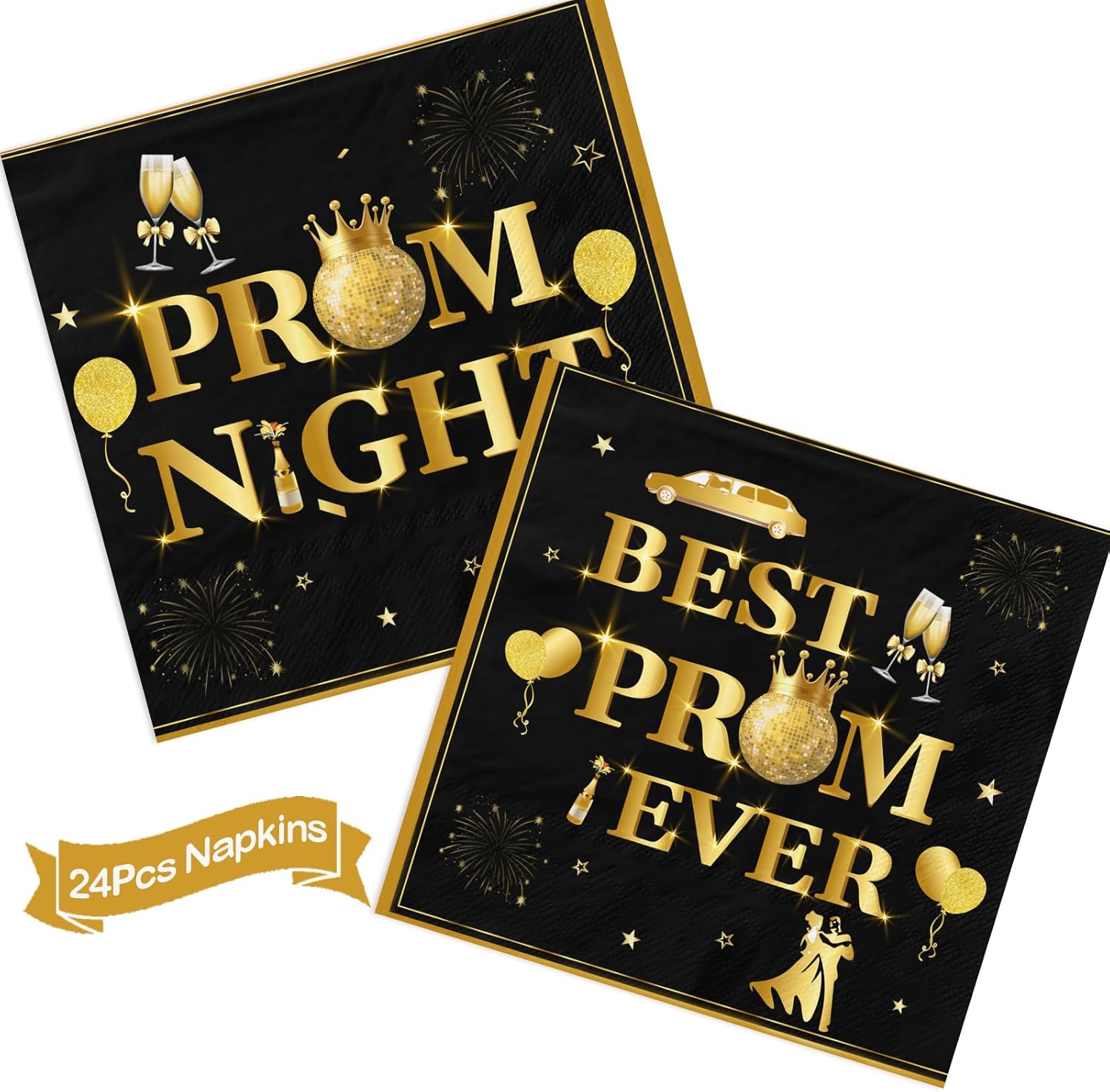 179Pcs Prom Decorations 2026 Prom Plates and Napkins 2026 Prom Send Off Decorations 2026 Black and Gold Prom Party Decorations with Prom Night Banner for Home