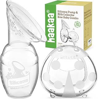 haakaa Manual Breast Pump 4oz/100ml and Ladybug Milk Collector 2.5oz/75ml Combo for Breastfeeding, Made of Food Grade Silicone