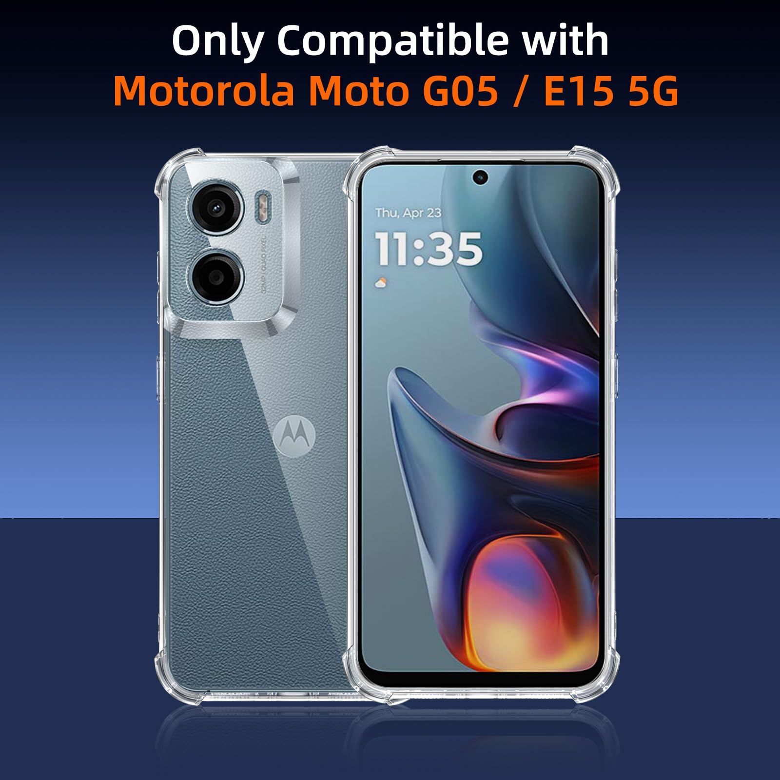 Cover Trasparente Anti-ingiallimento Per Motorola Moto E15 / G05 Con 2 Vetri Temperati – Antiurto Militare