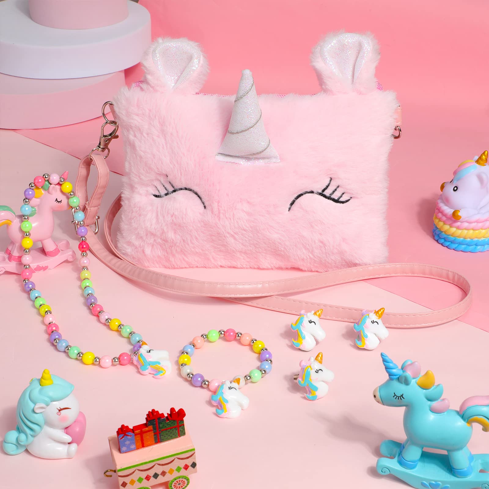 VGMANNTA Licorne Sac à Main Avec Bijoux Enfants Fille - Collier