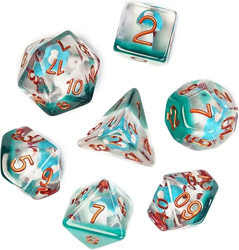 UDIXI Juego de dados DND de 7 piezas juego de dados DD rellenos de hongo azul juego de dados poliédricos para juegos de rol