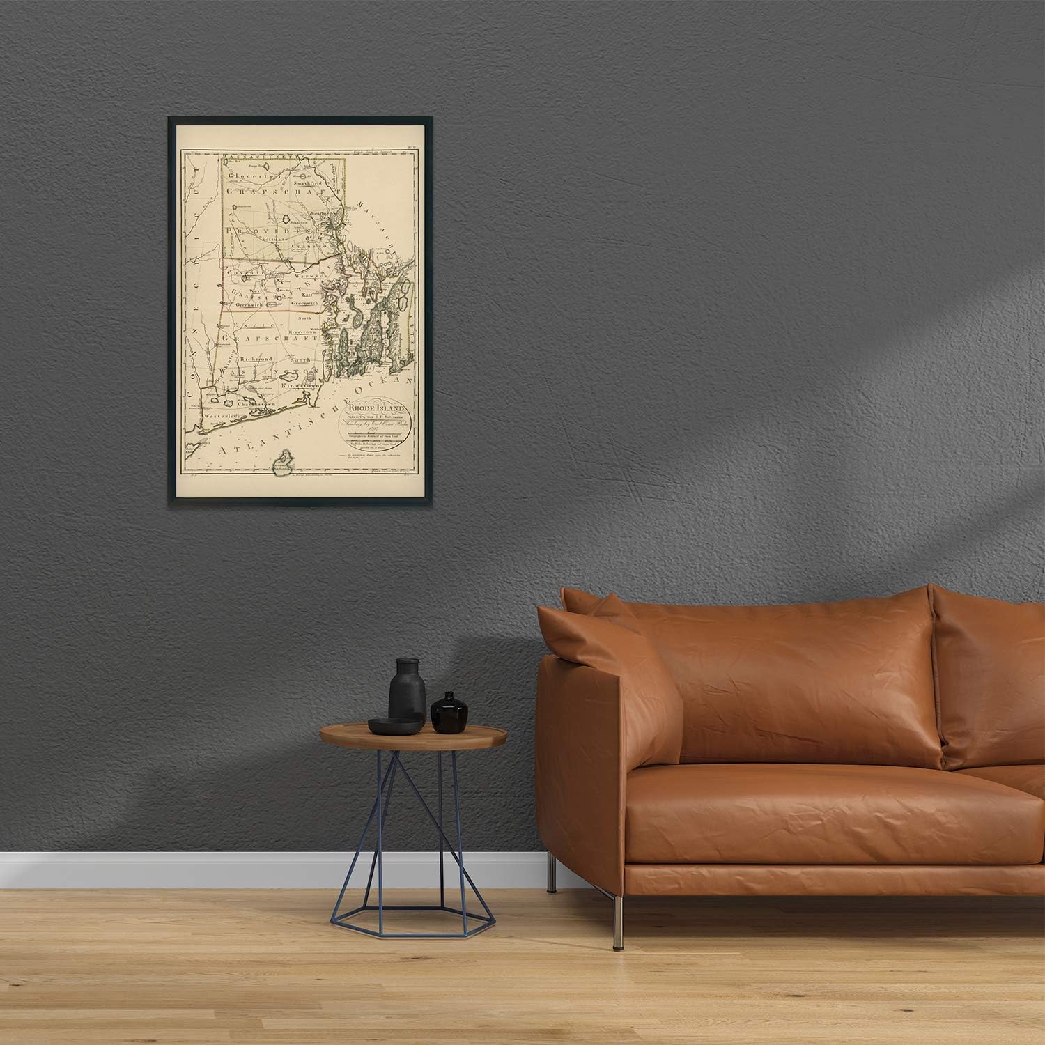 HISTORIX Vintage 1797 Rhode Island Map - 24x36 Inch Vintage Map of Rhode Island Wall Art Decor - Rhode Island Poster Shows Counties and Subdivisions - Place names in German and/or English