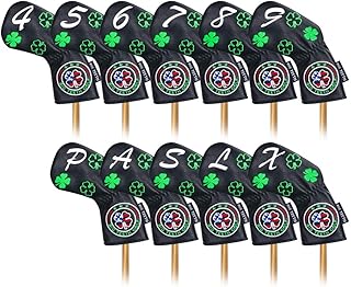 Big Teeth Golf Iron Covers Iron Head Covers, Lucky Clover Iron Covers Long Neck Golf Iron Head Covers, 11Pcs Golf Iron Covers Set Golf Club Covers for Irons Fit Taylormade SIM Cleveland Etc
