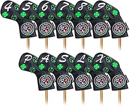 Big Teeth Golf Iron Covers Iron Head Covers, Lucky Clover Iron Covers Long Neck Golf Iron Head Covers, 11Pcs Golf Iron Covers Set Golf Club Covers for Irons Fit Taylormade SIM Cleveland Etc