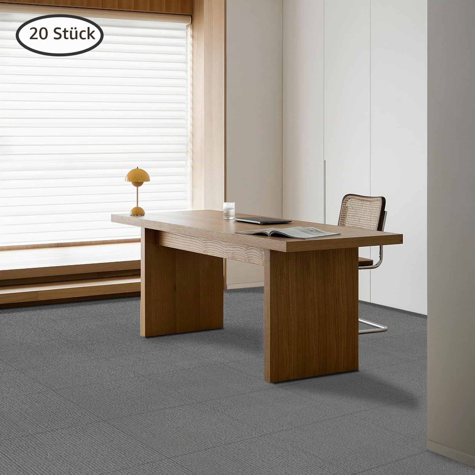 20 Stück 50x50cm Quadratischer Teppich Selbstklebender Bodenteppich Adsorptionstyp Polyester Hellgrau 5mm Dicke für Wohnzimmer Flur Spielzimmer Büro Hotel und mehr