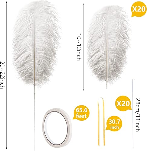 Miniatura 2 de DGYJJZ Juego de 20 plumas de avestruz blancas de 10 a 12 pulgadas para jarrón, centros de mesa de fiesta de boda, arreglo floral y decoración del