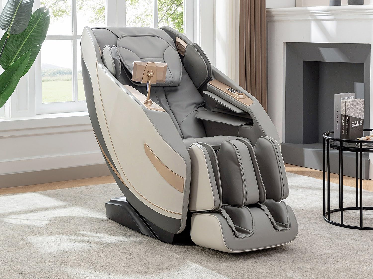 Vente-unique - Sillón de Masaje de Piel sintética - Sistema de Gravedad Cero - Gris - MOWATA