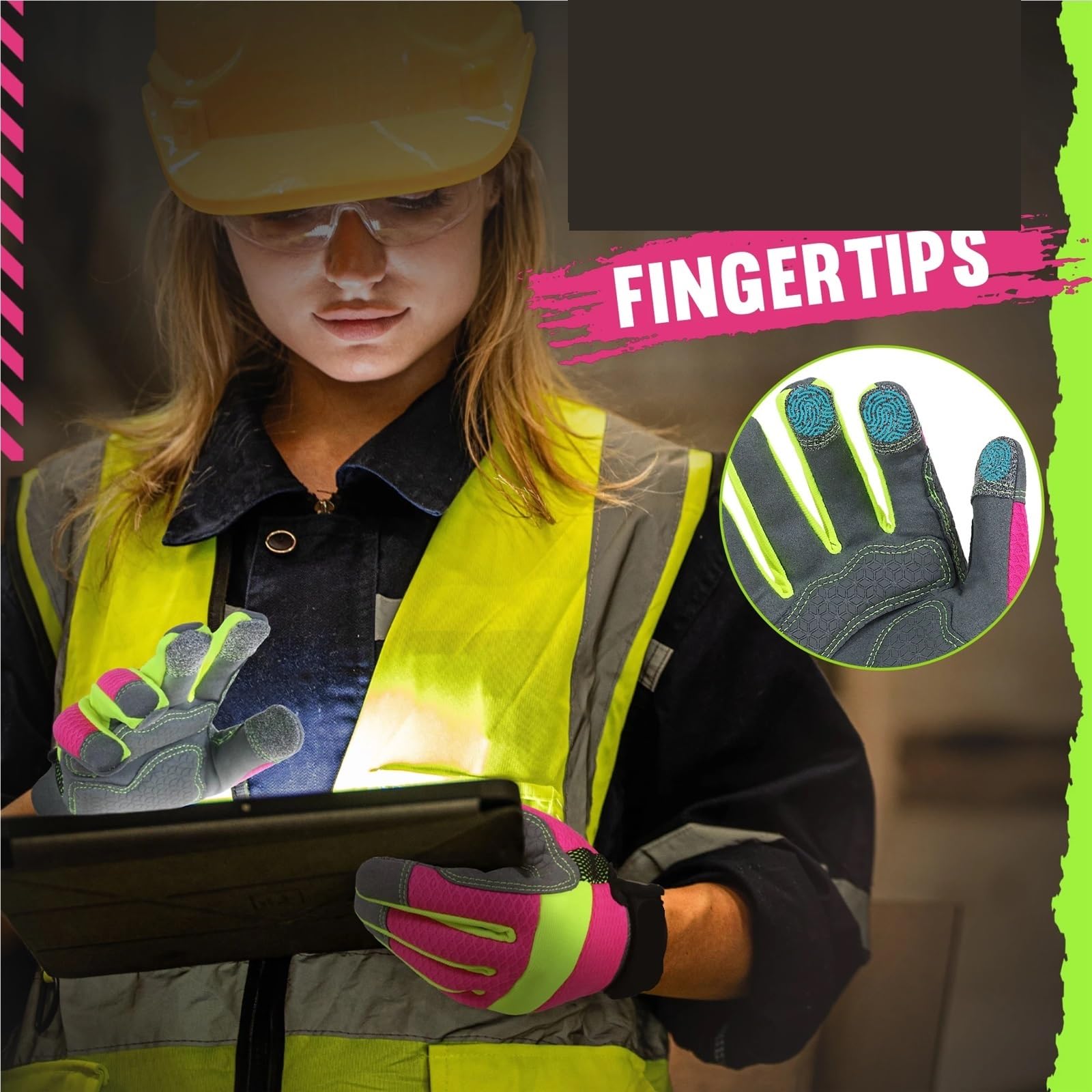 Guanti Da Lavoro Invernali Guanti da lavoro di sicurezza da donna Rosa riflettente ad alta visibilità, guanti antivibranti, guanti da lavoro da cantiere traspiranti Per Giardinaggio E Edilizia(M)
