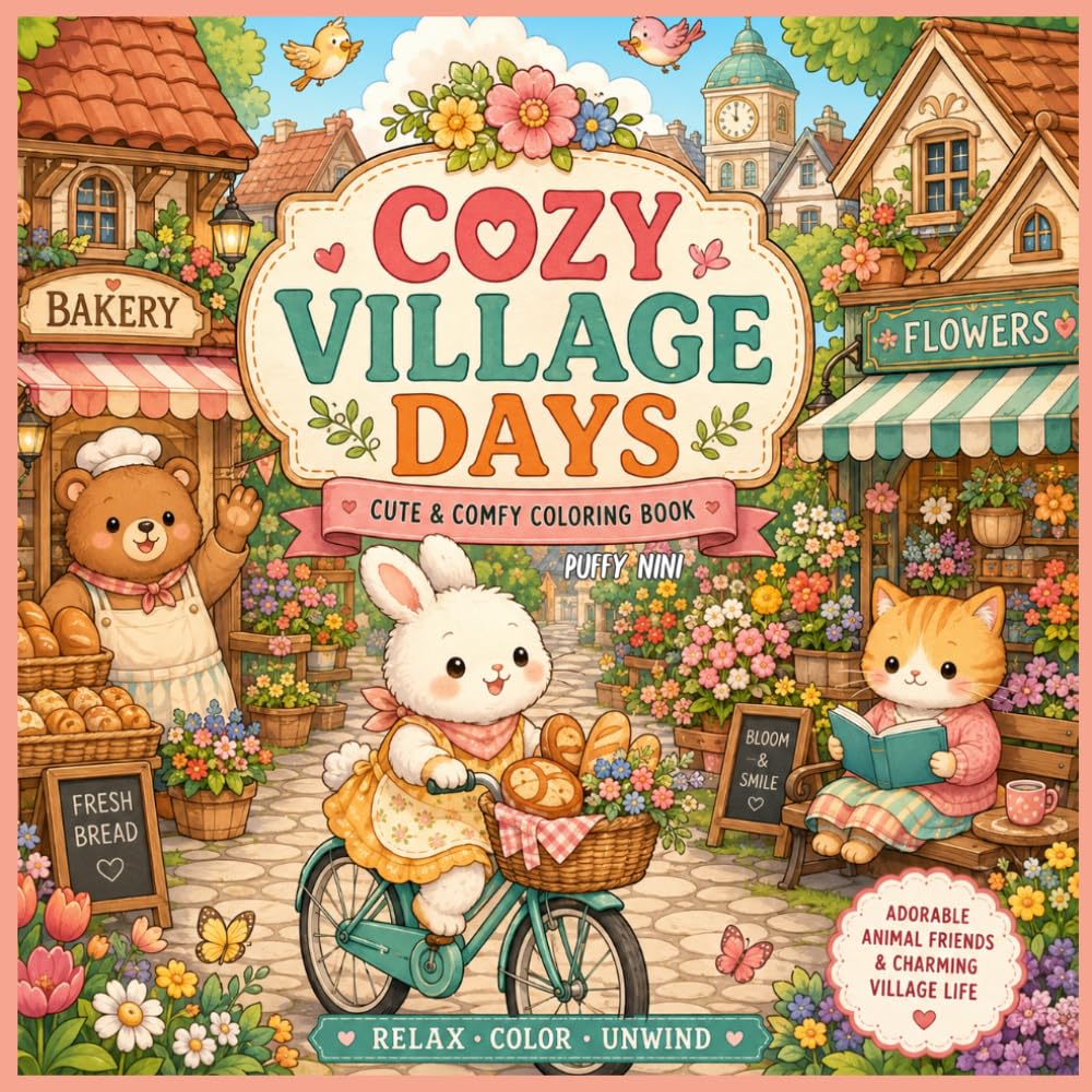 Cozy Village Days: Cute Animal Friends, Cozy Shops, and Relaxing Village Scenes for Kids & Adults