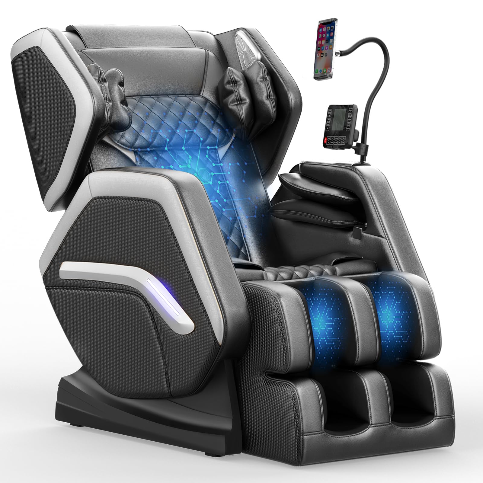 Sillón de Masaje, sillón reclinable de Cuerpo Completo con 14 Rodillos, 8 Bolsas de Aire, función de calefacción, Masaje de pies, Altavoz Bluetooth, Control Remoto táctil