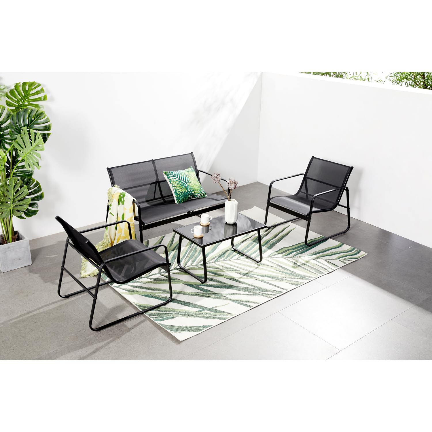 Salon de Jardin Sintra Acier 4 Places Canapé et 2 Fauteuils Noir