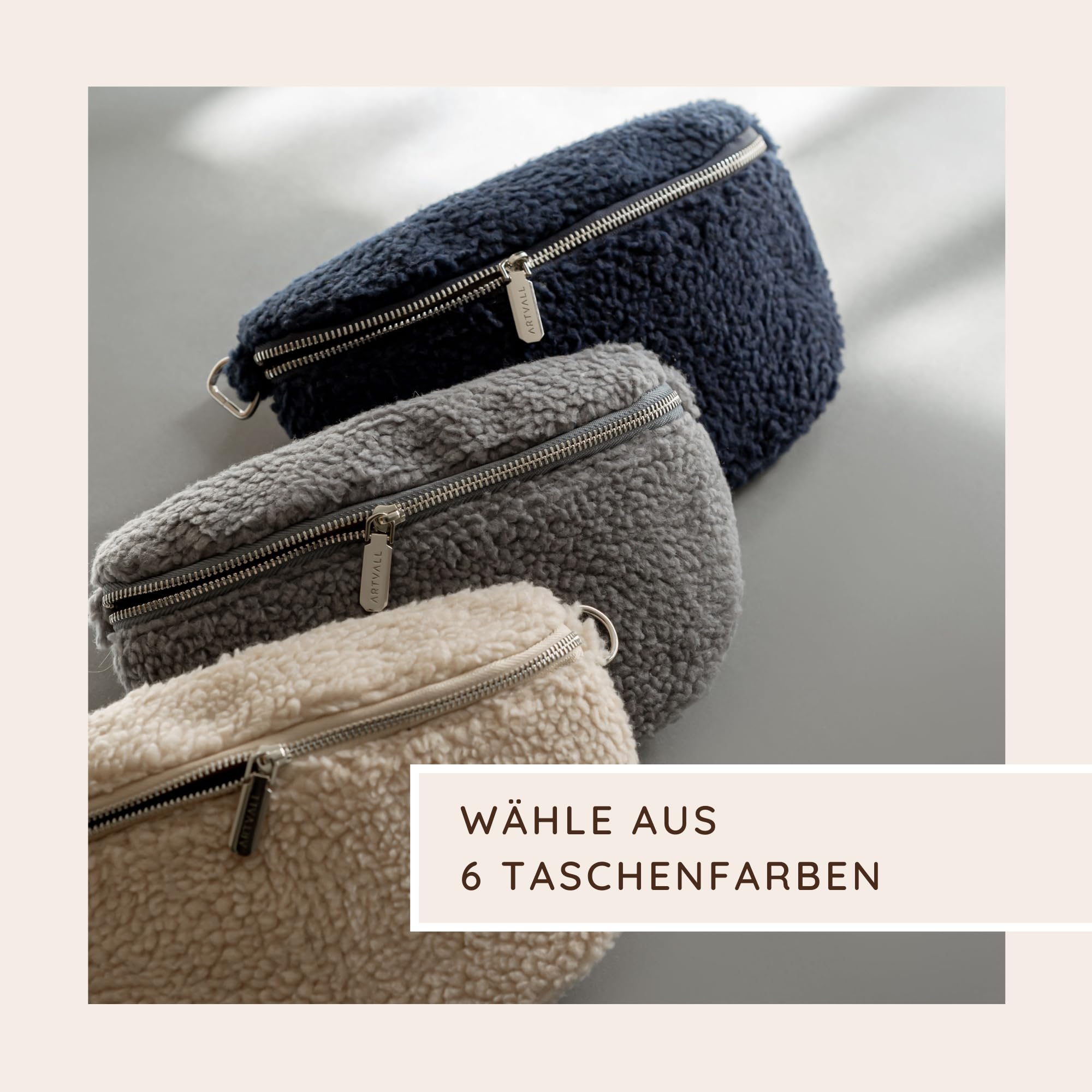 Umhängetasche Teddystoff Tasche Handtasche Plüschtasche Bauchtasche Teddyfell Plüsch mit Schultergurt Design Taschenband abnehmbar verstellbares Riemen Crossbody Bag Damen mit Reißverschluss
