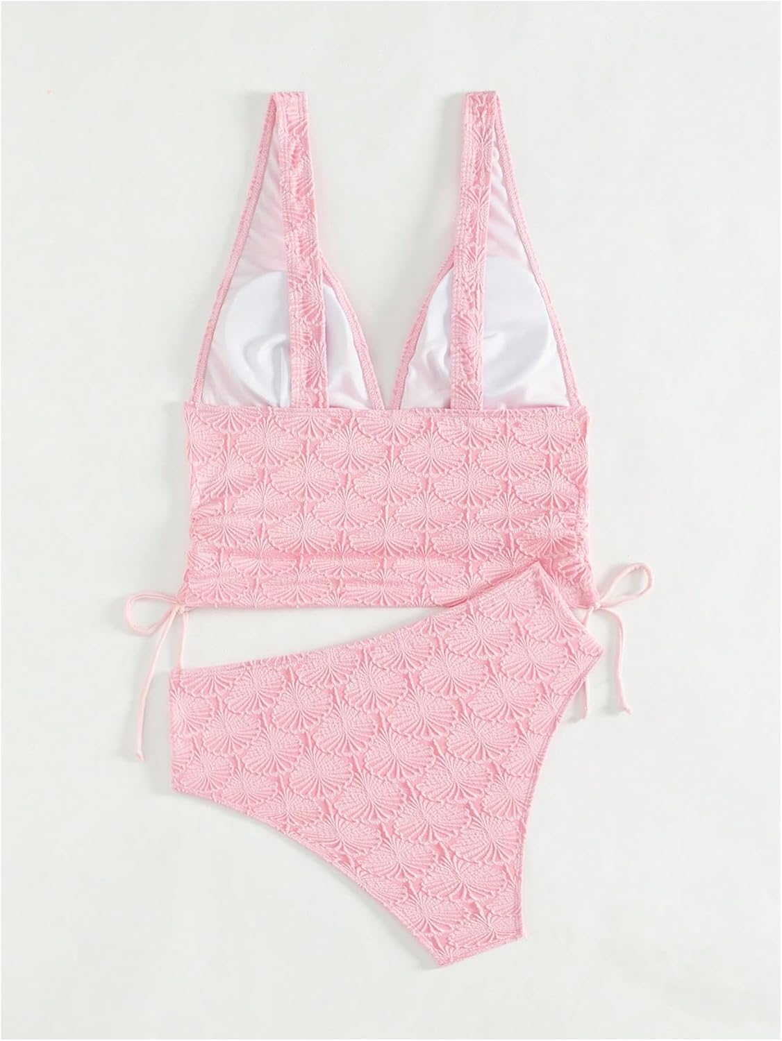 SweatyRocks Women's Textured Drawstring Tankini Swimsuit Wireless High Waisted 2 Piece Bathing Suit - Image 4