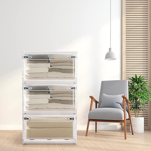 Miniatura 7 de Contenedores de almacenamiento de plástico apilables con tapas y hebillas de cierre, cajas transparentes de 100 cuartos de galón (25 galones) con