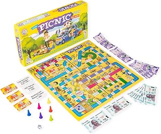 Ratna's Jumbo Picnic Board Game for Family, with 6 Conical Pegs, Dice, Cards and Game Money, Educational Games for Kids Ag... Price In India