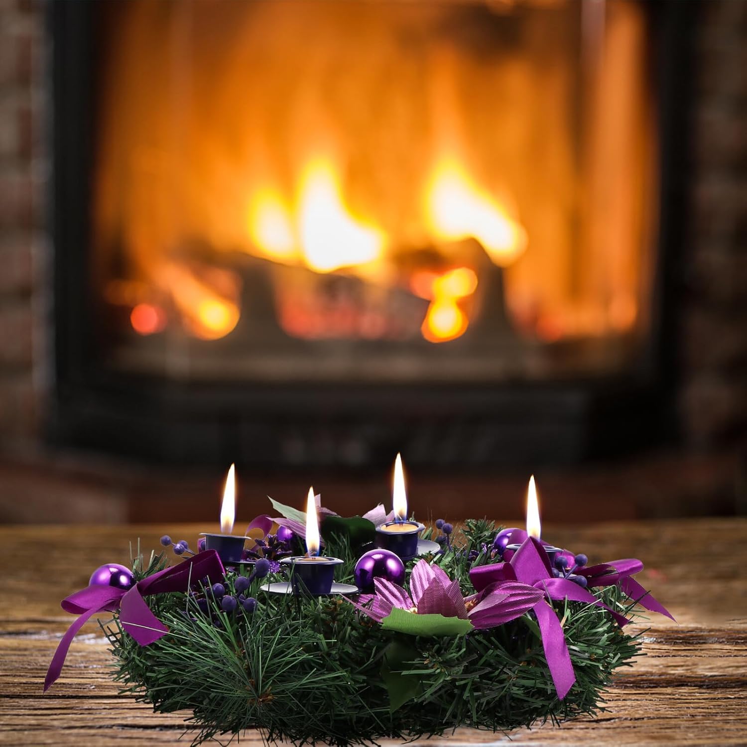 HOMSFOU Christmas Wreath Candlestick 12 Inch 30cm Purple Candle Holder Decorative Centerpiece for Wedding and Holiday Table Décor