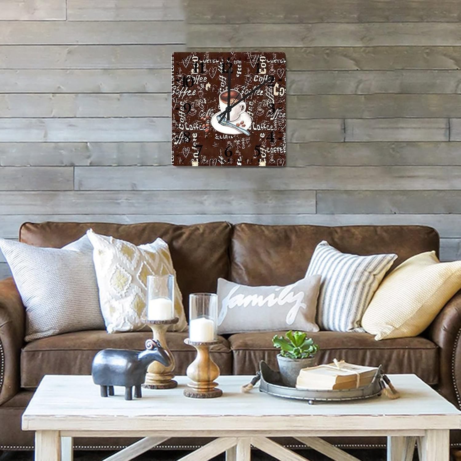 Wall Clock Coffee Office Decor for Men Battery Operated Silent Arabic Numeral Vintage Coffee Square Clock for Home Office School 12 Inch