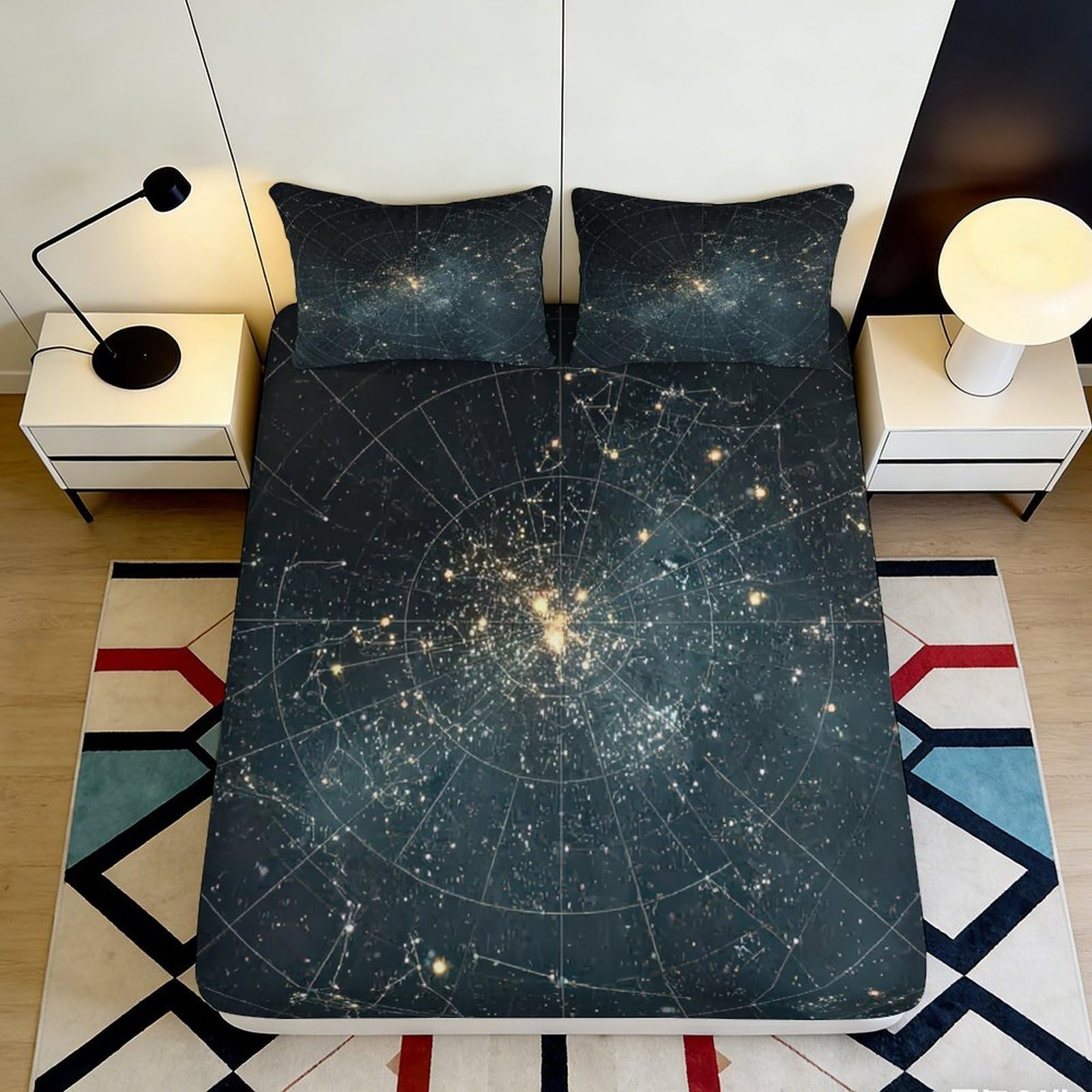 3D Printed galaxy Fitted Sheet, Microfiber soft touch, anti-slip, easy care, home bedroom, guest room bedding, stylish decor, wrinkle resistant, dark night sky Mattress Cover, 119 chars 90x200x25cm